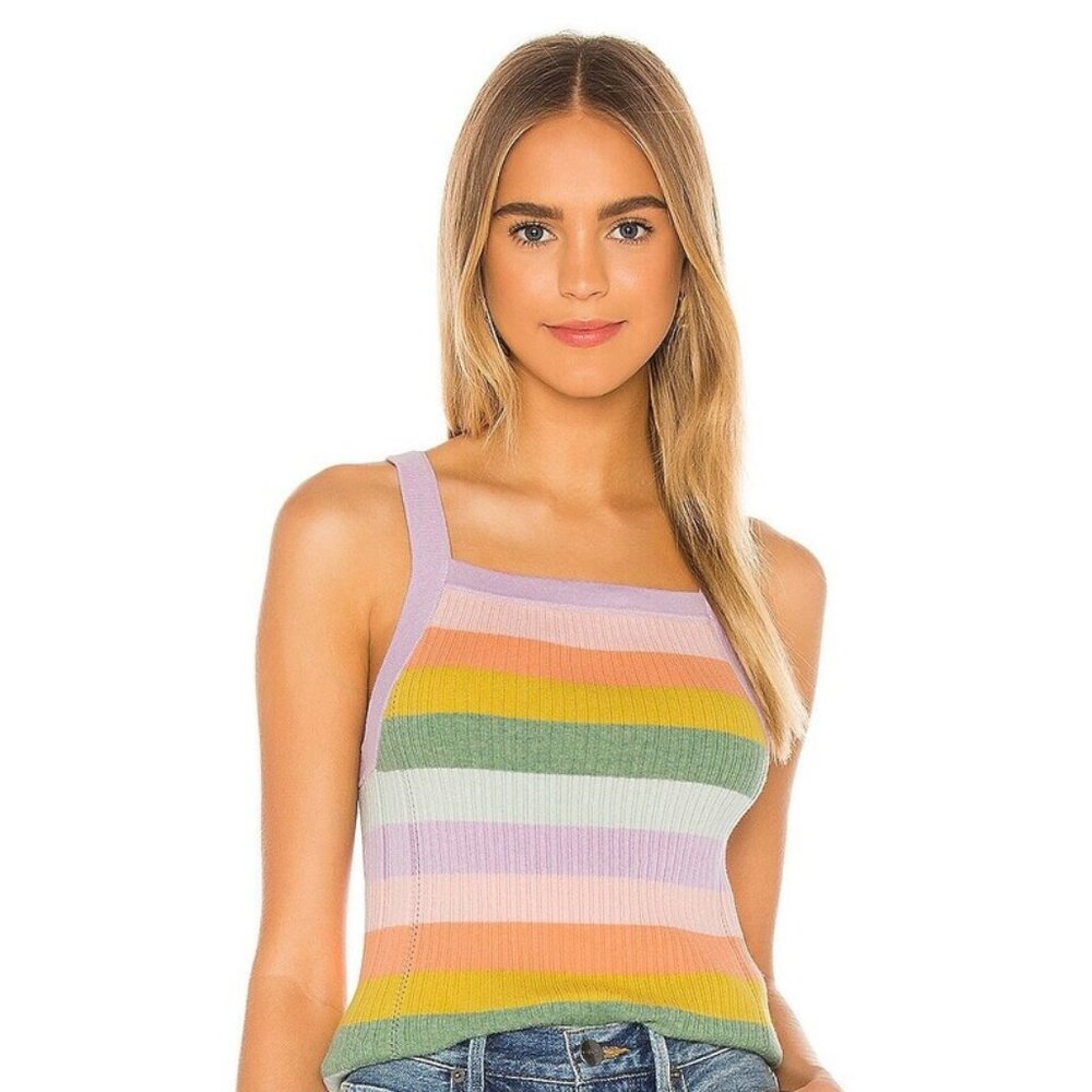 27 Miles Malibu Sherbet Pastel Stripe Multicolor Cotton Brielle Knit Tank